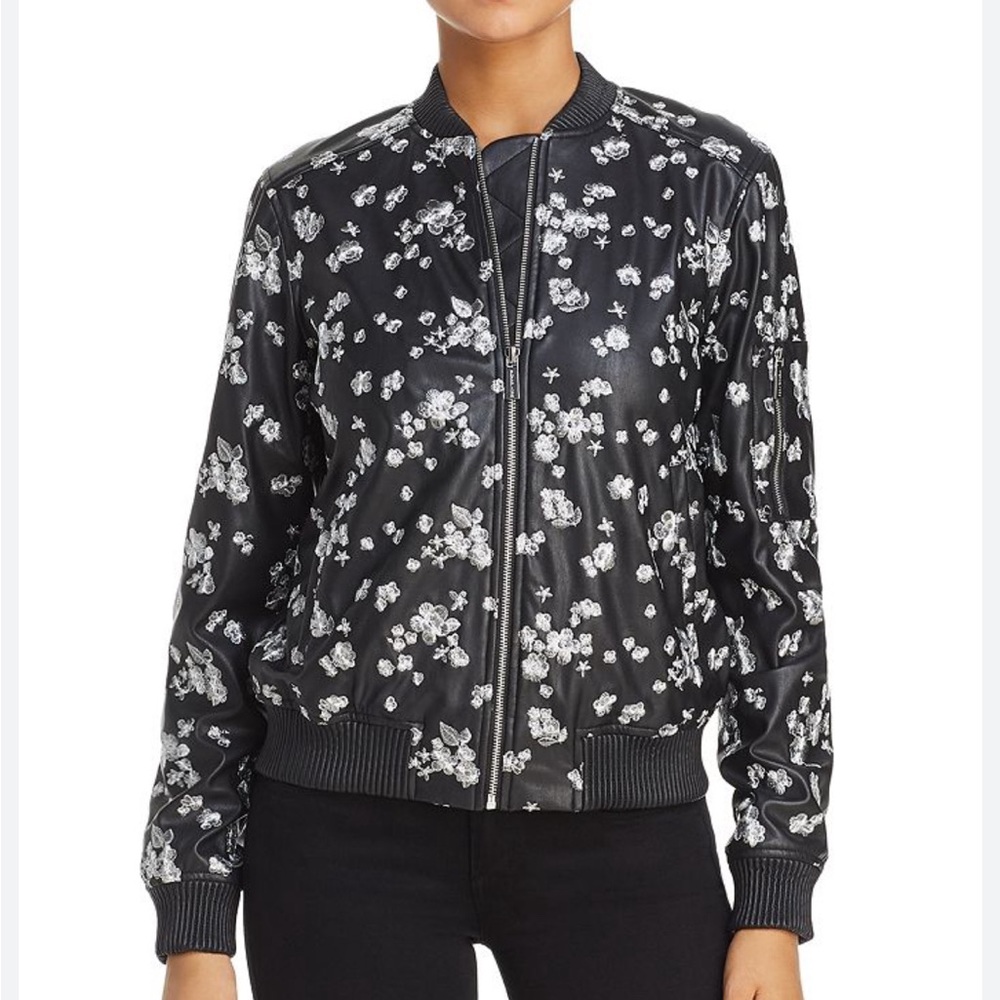 NEW Michael Kors
Metallic Embroidered Faux Leather Bomber